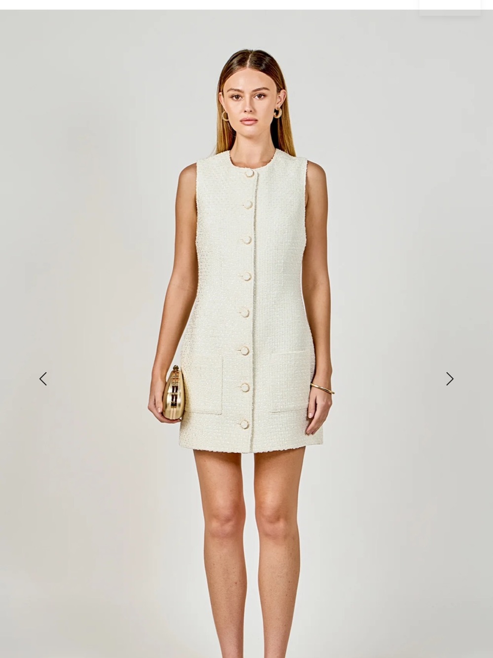 Sleeveless Cream Tweed Mini Dress
